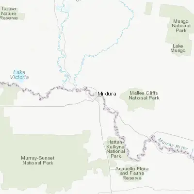 Map showing location of Mildura (-34.185510, 142.162510)