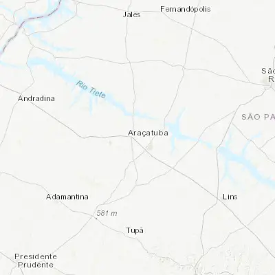 Map showing location of Araçatuba (-21.208890, -50.432780)