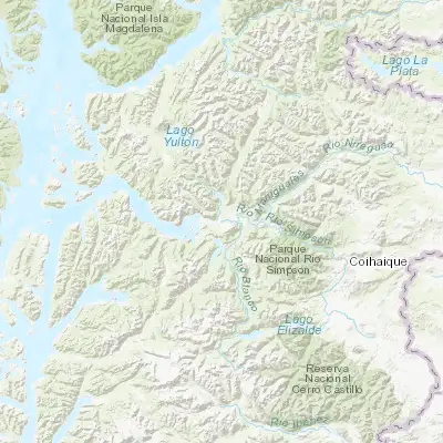 Map showing location of Puerto Aysén (-45.403030, -72.691840)