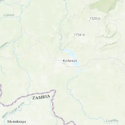 Map showing location of Kolwezi (-10.714840, 25.466740)