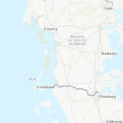 Map showing location of Skaerbaek (55.157350, 8.769010)