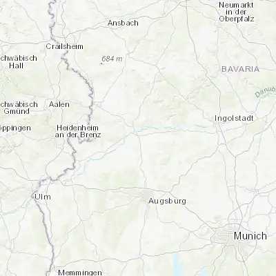 Map showing location of Asbach-Bäumenheim (48.683330, 10.816670)