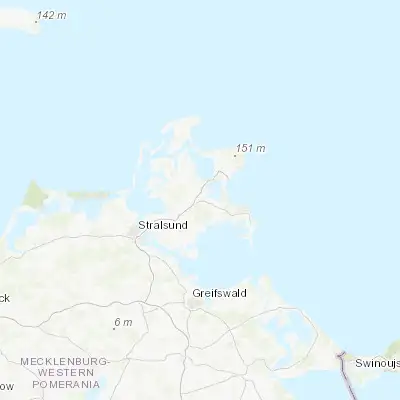 Map showing location of Bergen auf Rügen (54.418230, 13.433490)