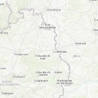 Map showing location of Kirchberg an der Jagst (49.200560, 9.982260)