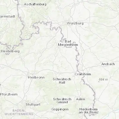 Map showing location of Mulfingen (49.340280, 9.800830)