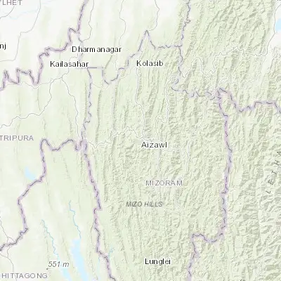 Map showing location of Aizawl (23.728940, 92.717910)