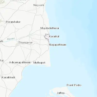 Map showing location of Velankanni (10.683330, 79.833330)