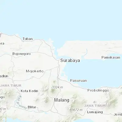 Map showing location of Surabaya (-7.249170, 112.750830)