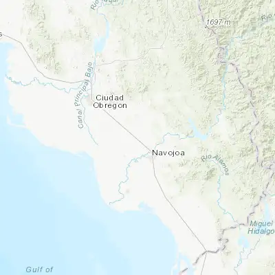 Map showing location of Pueblo Mayo (27.203610, -109.555000)