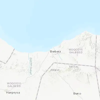 Map showing location of Berbera (10.439590, 45.014320)