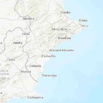 Map showing location of Alicante (38.345170, -0.481490)