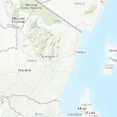 Map showing location of Muheza (-5.166670, 38.783330)