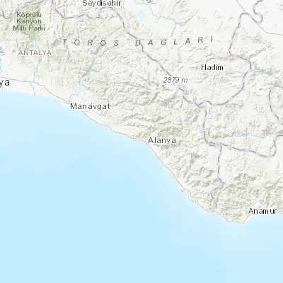 Map showing location of Alanya (36.543750, 31.999820)