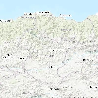 Map showing location of Gümüşhane (40.460010, 39.471760)