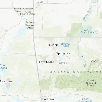 Map showing location of Cave Springs (36.263410, -94.231870)