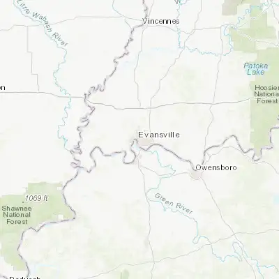 Map showing location of Evansville (37.974760, -87.555850)